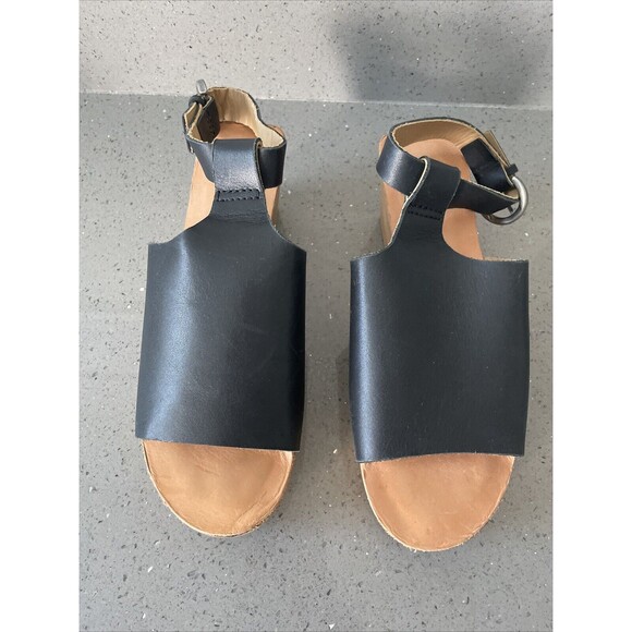 JIGSAW black Leather Slingback Wedges Clog Open Toe - Size EU 37 - Picture 1 of 10